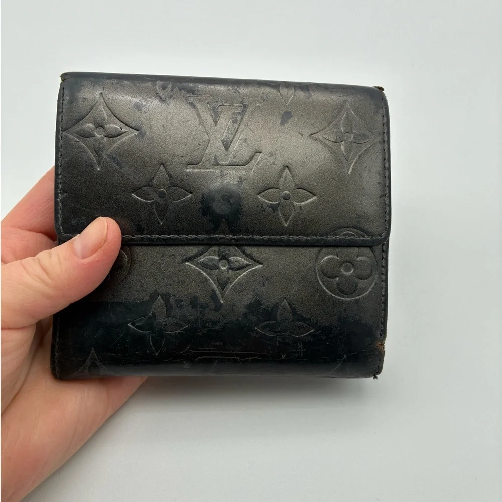 Louis Vuitton Black Monogram VERNIS Embossed Compact Wallet